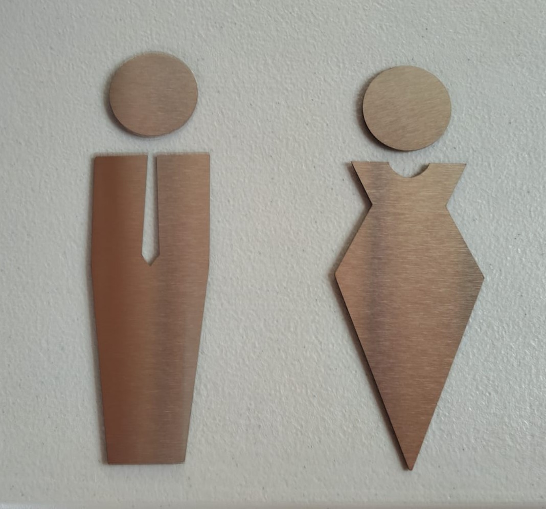 señal baño damas y caballeros en acero inoxidable